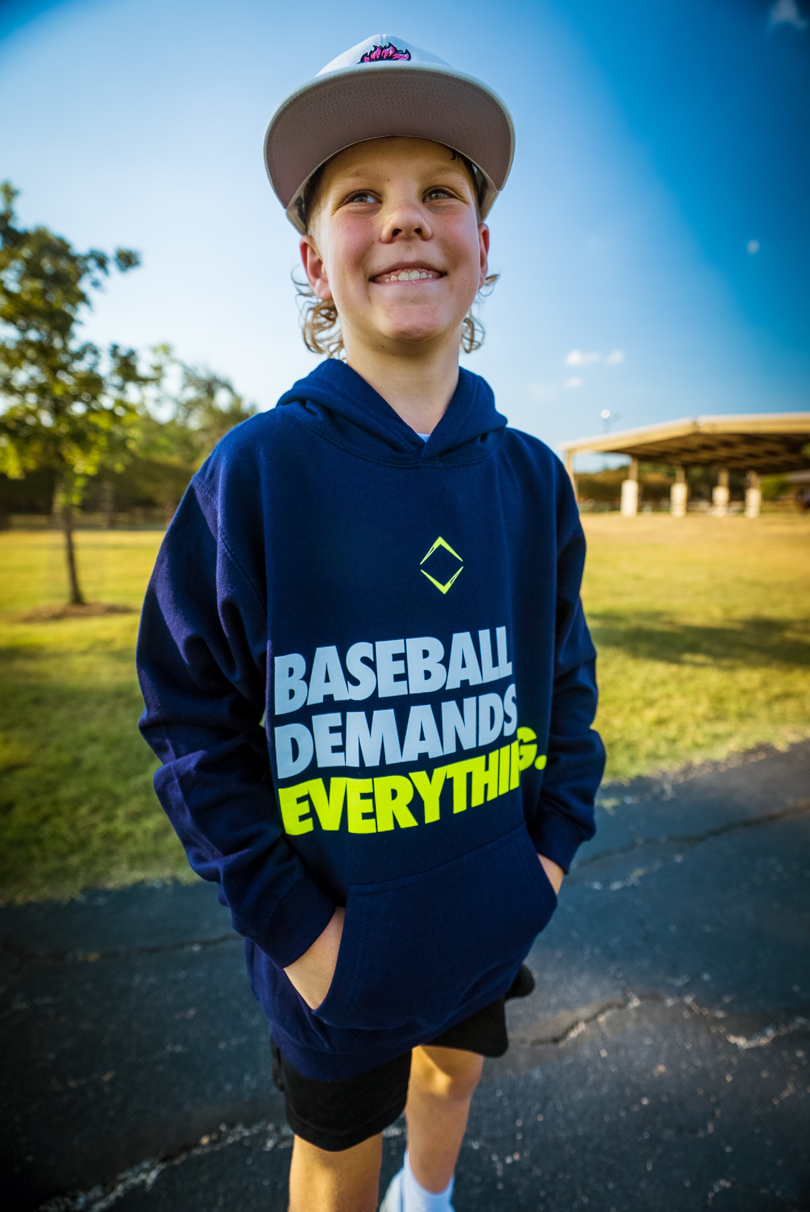 DEMANDS YOUTH HOODIE - NAVY/NEON GREEN V1