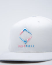 DIAMOND FLAT BILL HAT- WHITE/COTTON CANDY