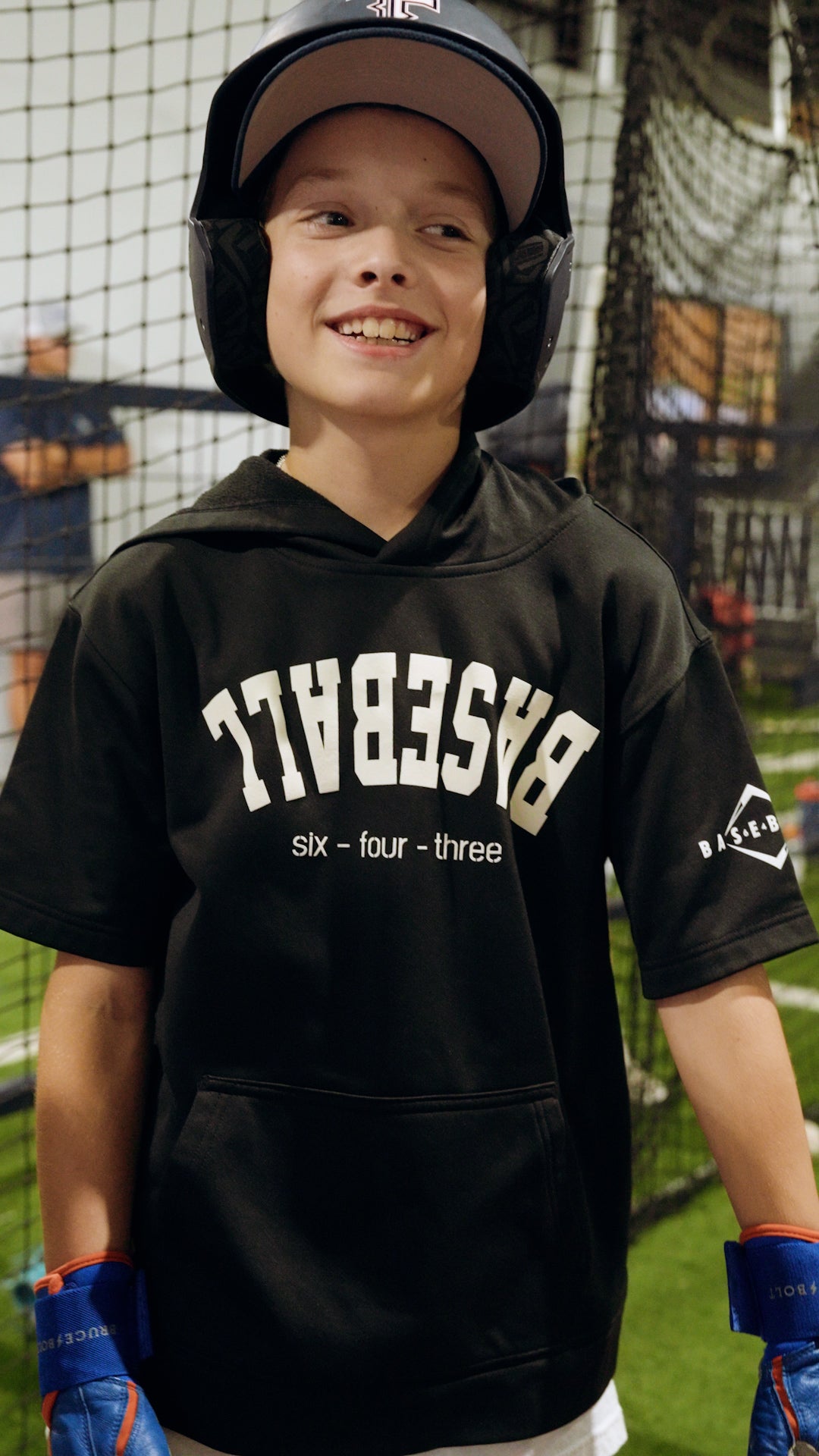 UPSIDE DOWN BASEBALL - BLACK/WHITE SHORT-SLEEVE YOUTH HOODIE V1